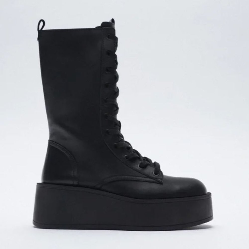 *LAST CHANCE* Zara leather flatform platform combat boots Size 37, 7, 6.5